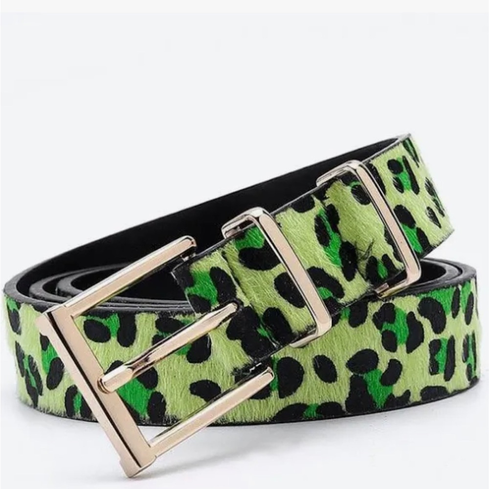 Neon green leopard print belt NWOT